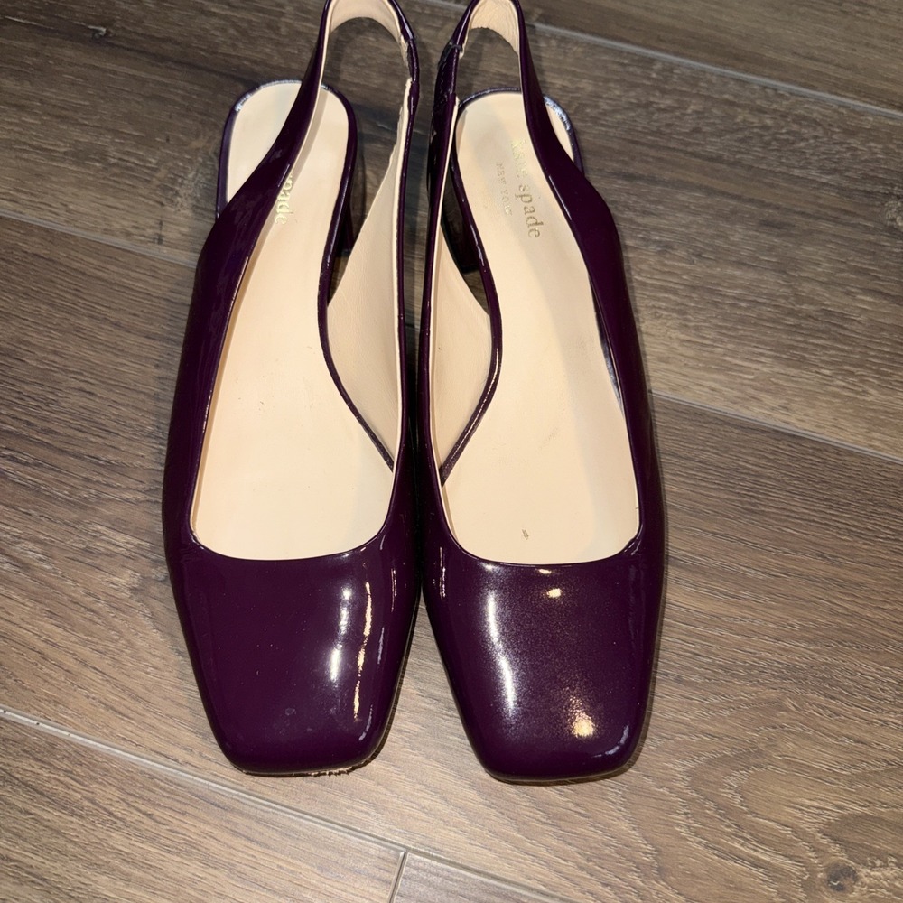 Kate Spade Sam Slingback Plum Block Heel Square‎ Toe Pump Fashion Shoes 8.5